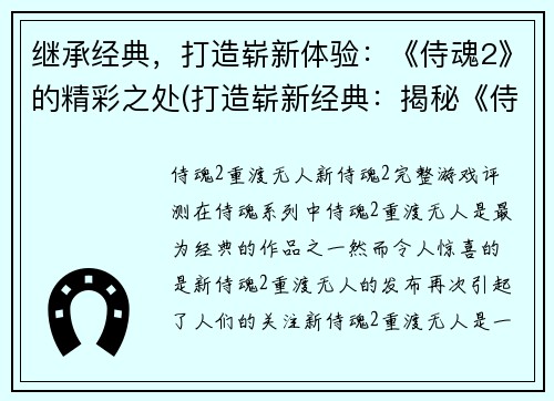 继承经典，打造崭新体验：《侍魂2》的精彩之处(打造崭新经典：揭秘《侍魂2》何以成为经典之作)